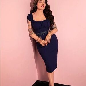 Peasant Wiggle Dress in Navy - Vixen by Micheline Pitt